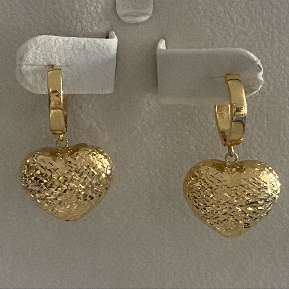 Real 18k Gold Heart Drop Hoop Earrings